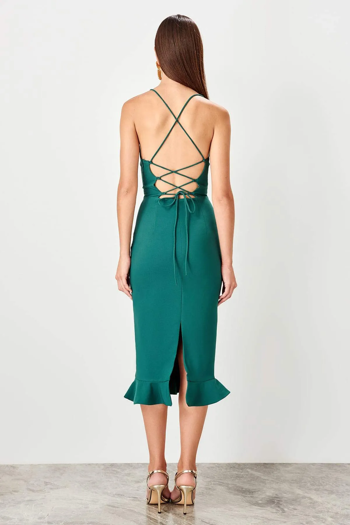 11627 Green Back Strap Midi Dress