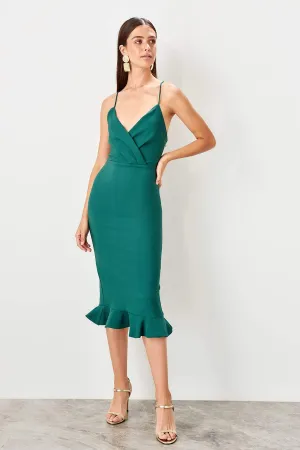 11627 Green Back Strap Midi Dress