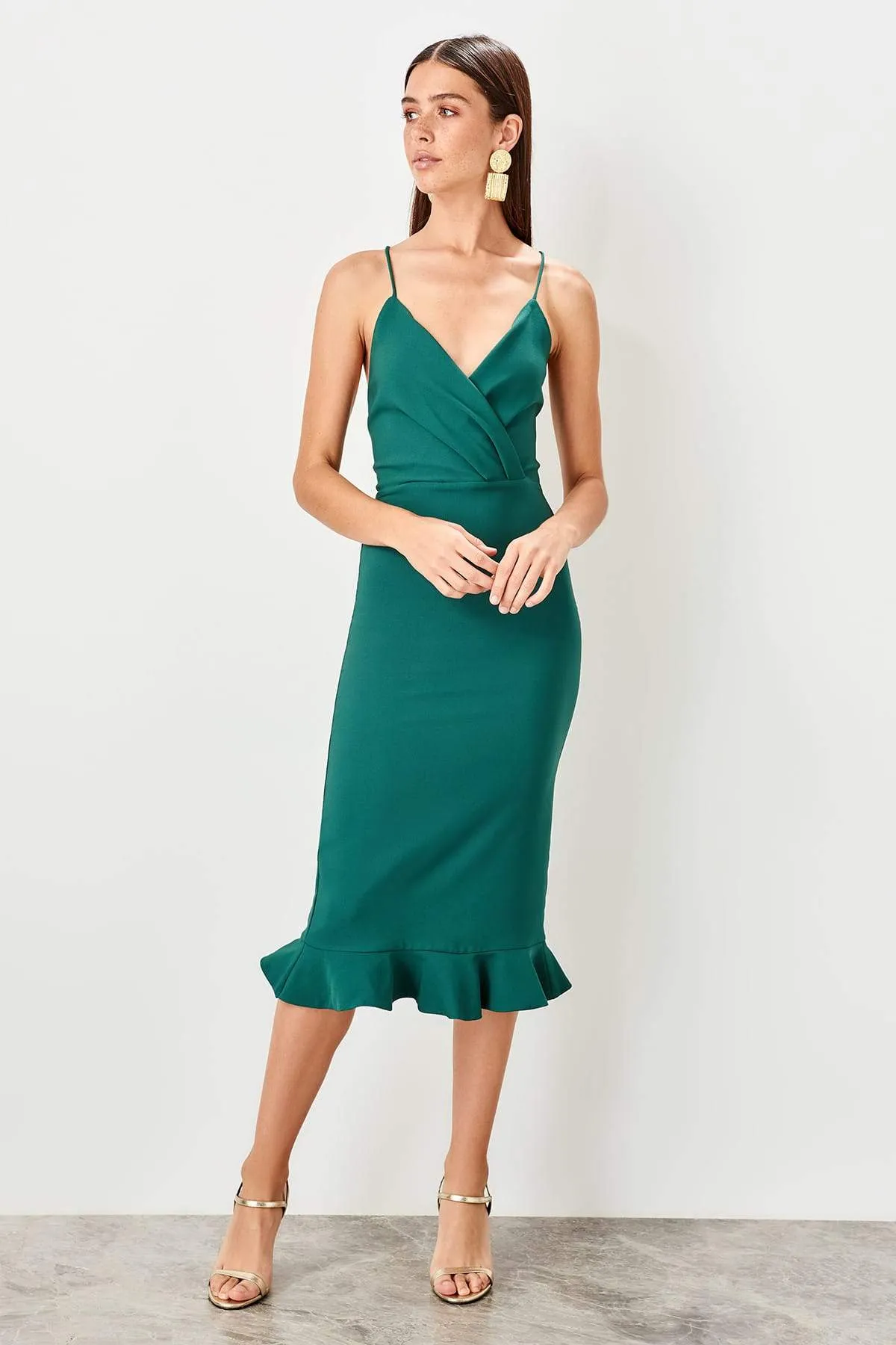 11627 Green Back Strap Midi Dress