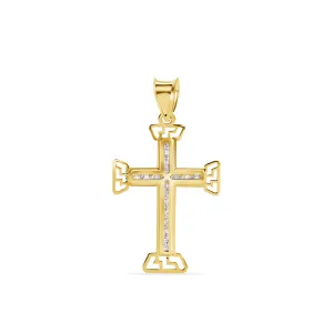14P00141. - 14 Karat Yellow Gold Multi Faceted Cross Clear CZ Pendant