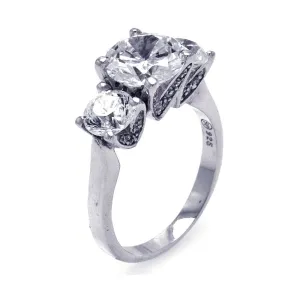 925 Sterling Silver Nickel Free Rhodium Plated 3 Stone Trellis Past Present Future Clear CZ Octagon Ring - STR00837