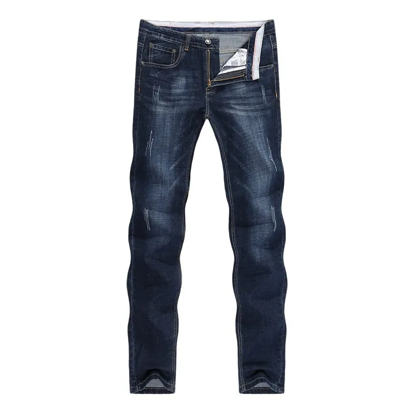 Angelo Ricci™ Casual Style Slim Dark Blue Denim Jeans