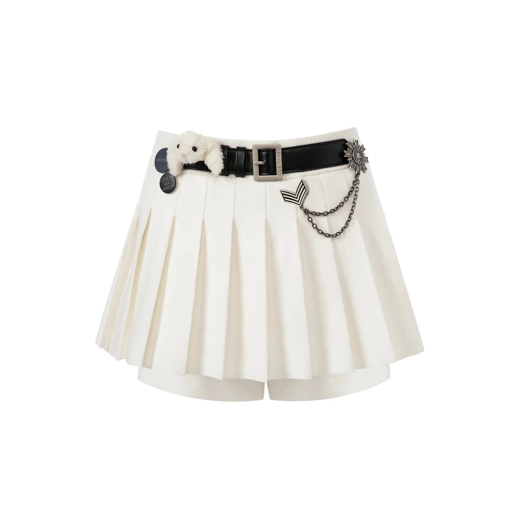 Badge Punk Knit Skirt in White