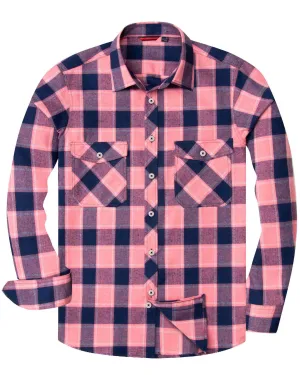 BIG & TALL Men's Button Down Long Sleeve Plaid Flannel Casual Shirts-Pink