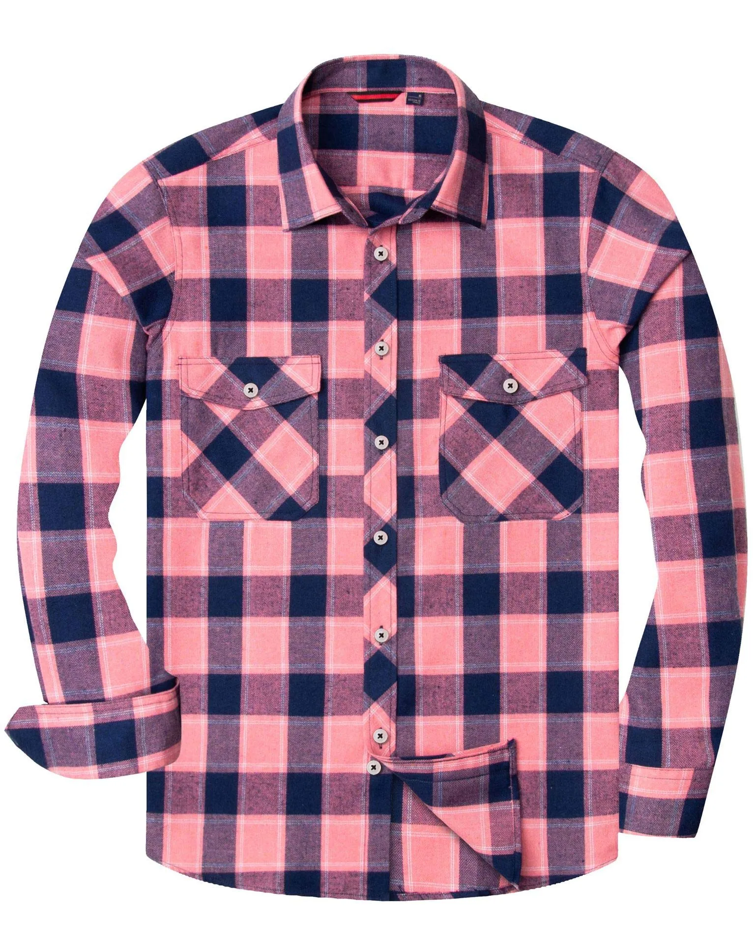 BIG & TALL Men's Button Down Long Sleeve Plaid Flannel Casual Shirts-Pink