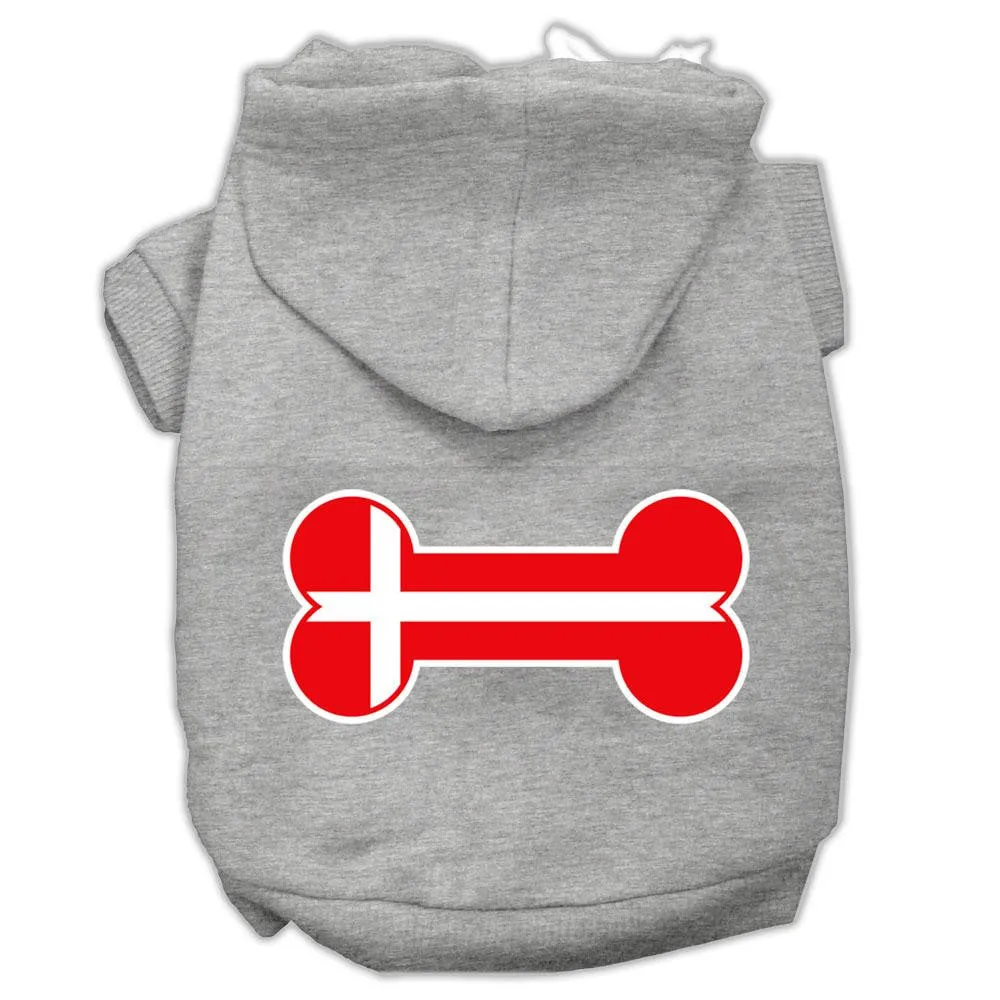 Bone Shaped Denmark Flag Screen Print Pet Hoodies Grey S (10)