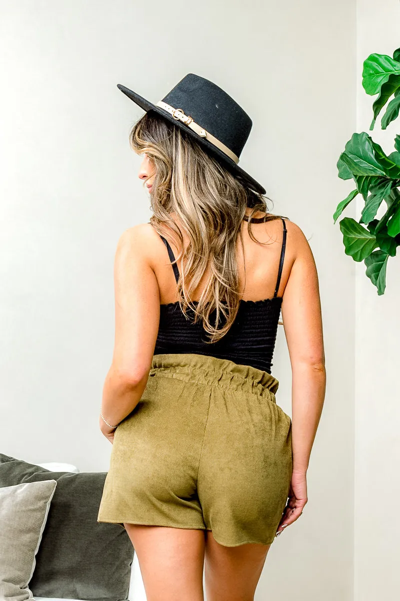 Corduroy Paperbag Waist Mini Shorts with Slant Pockets (BP02342)