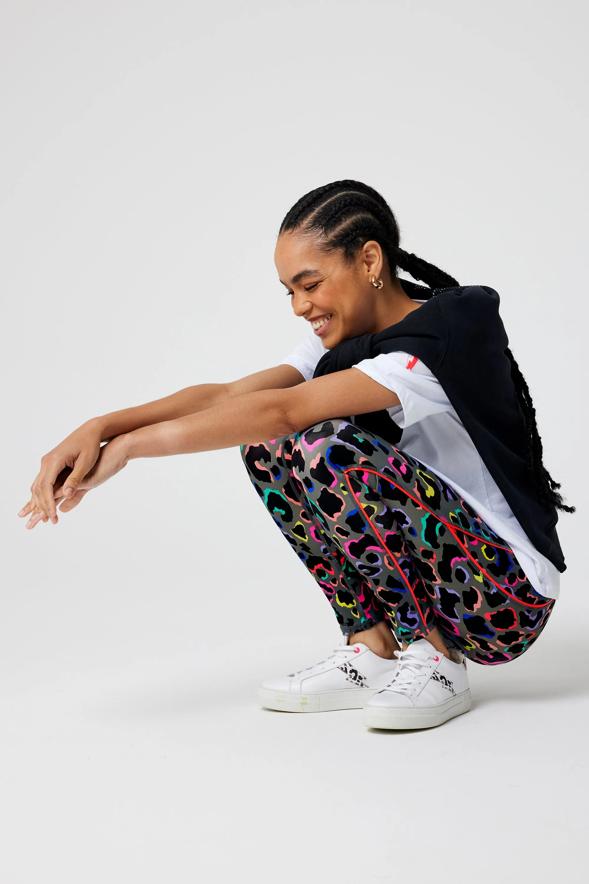 Dark Khaki with Rainbow Shadow Leopard Full Length Active Leggings