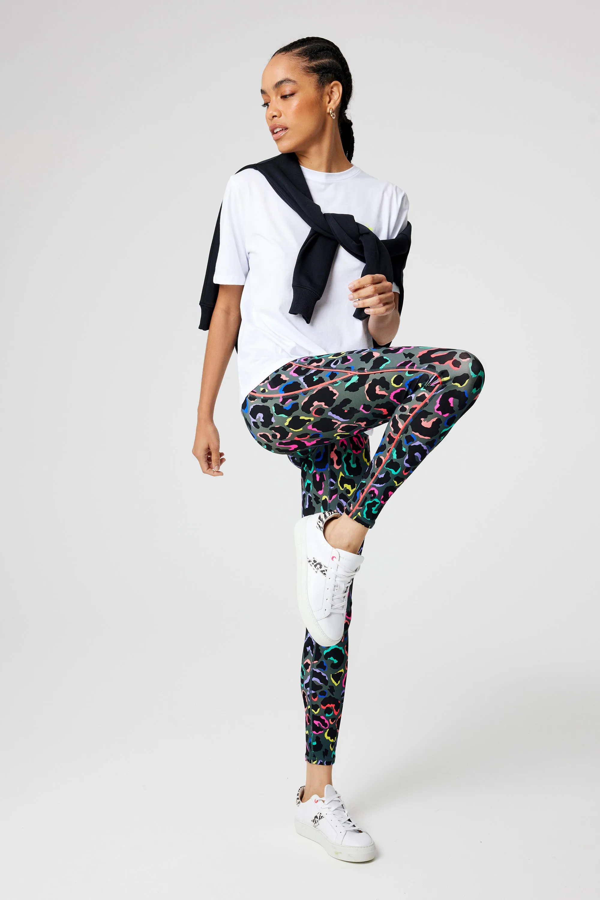 Dark Khaki with Rainbow Shadow Leopard Full Length Active Leggings