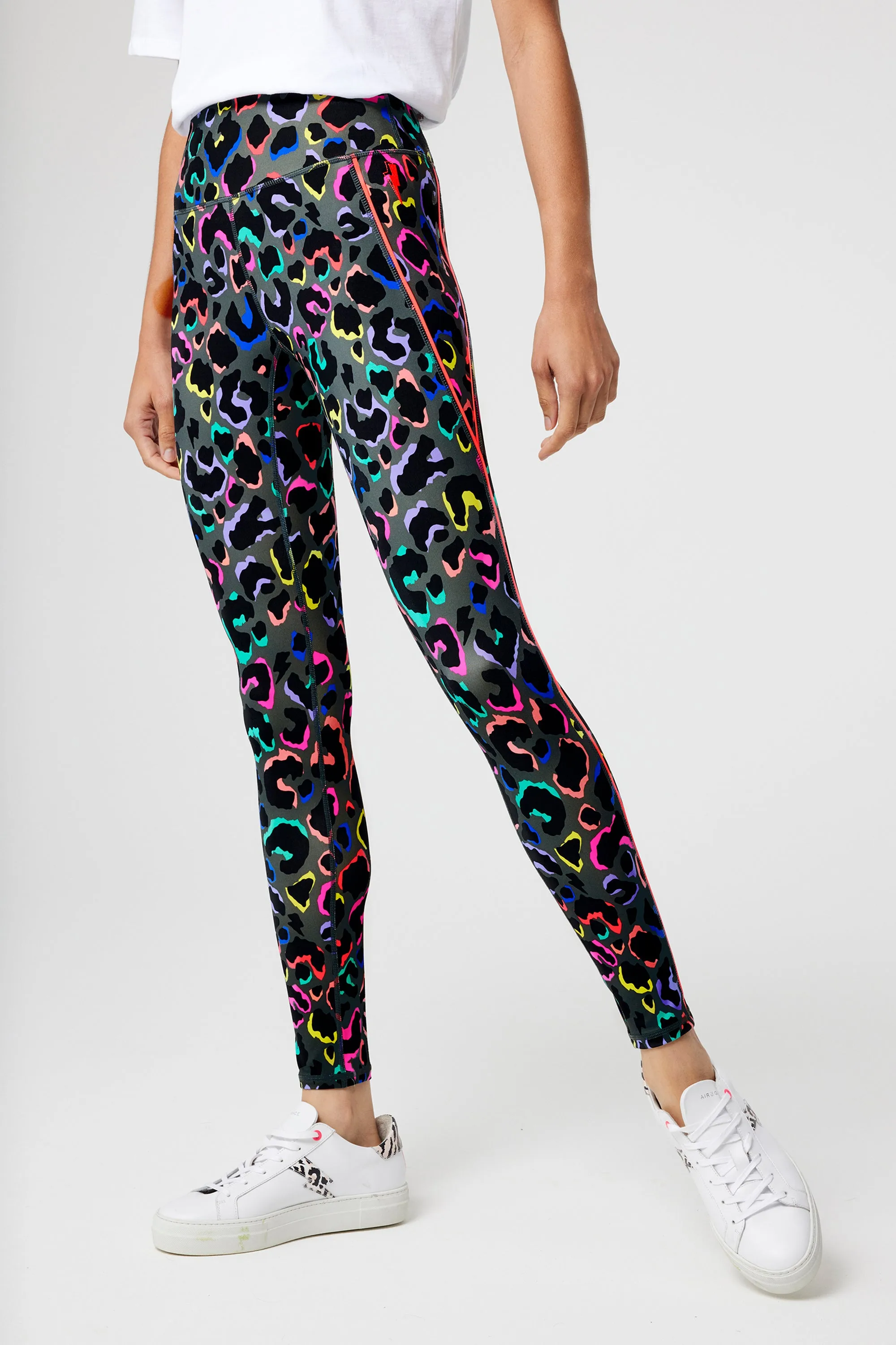 Dark Khaki with Rainbow Shadow Leopard Full Length Active Leggings