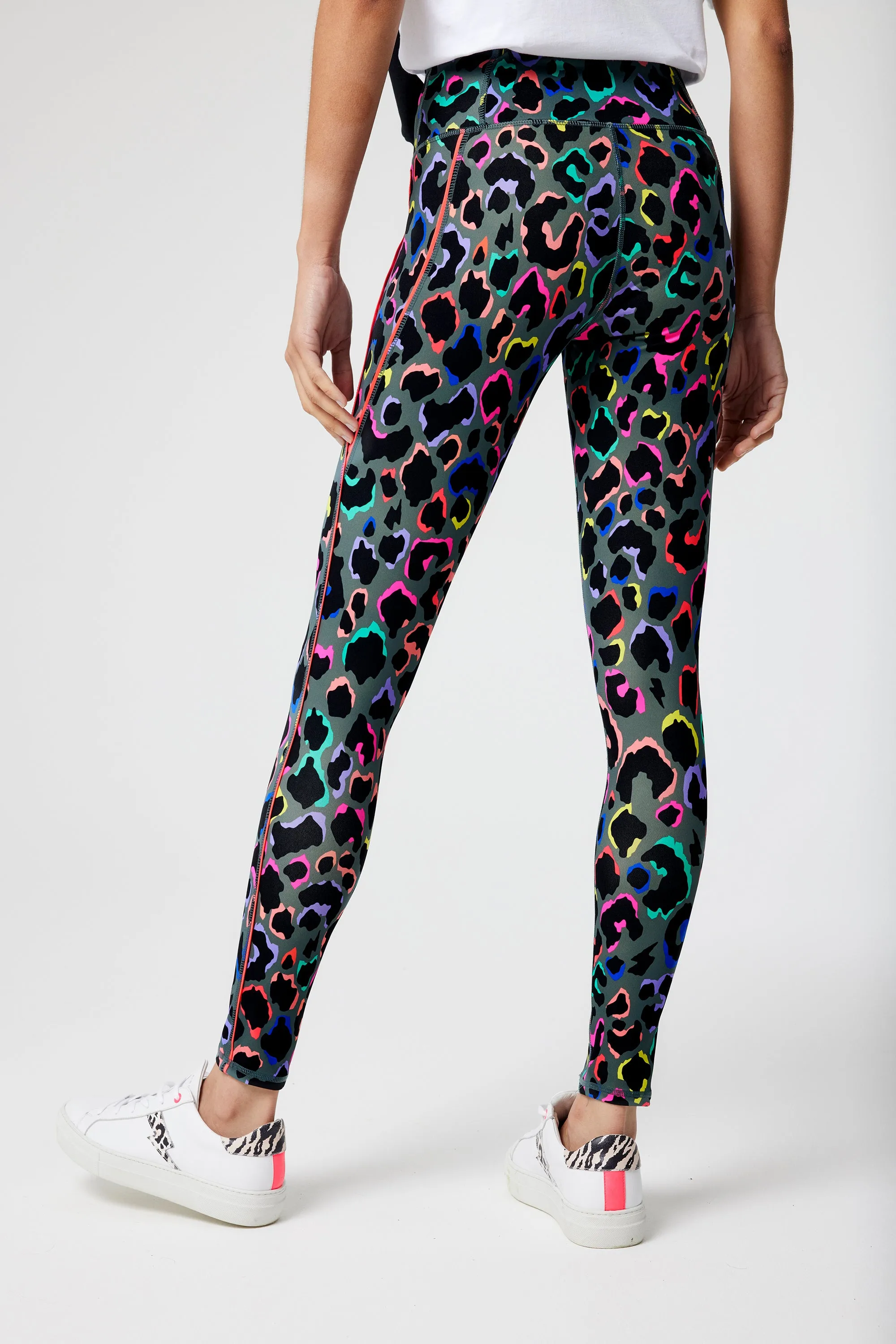 Dark Khaki with Rainbow Shadow Leopard Full Length Active Leggings