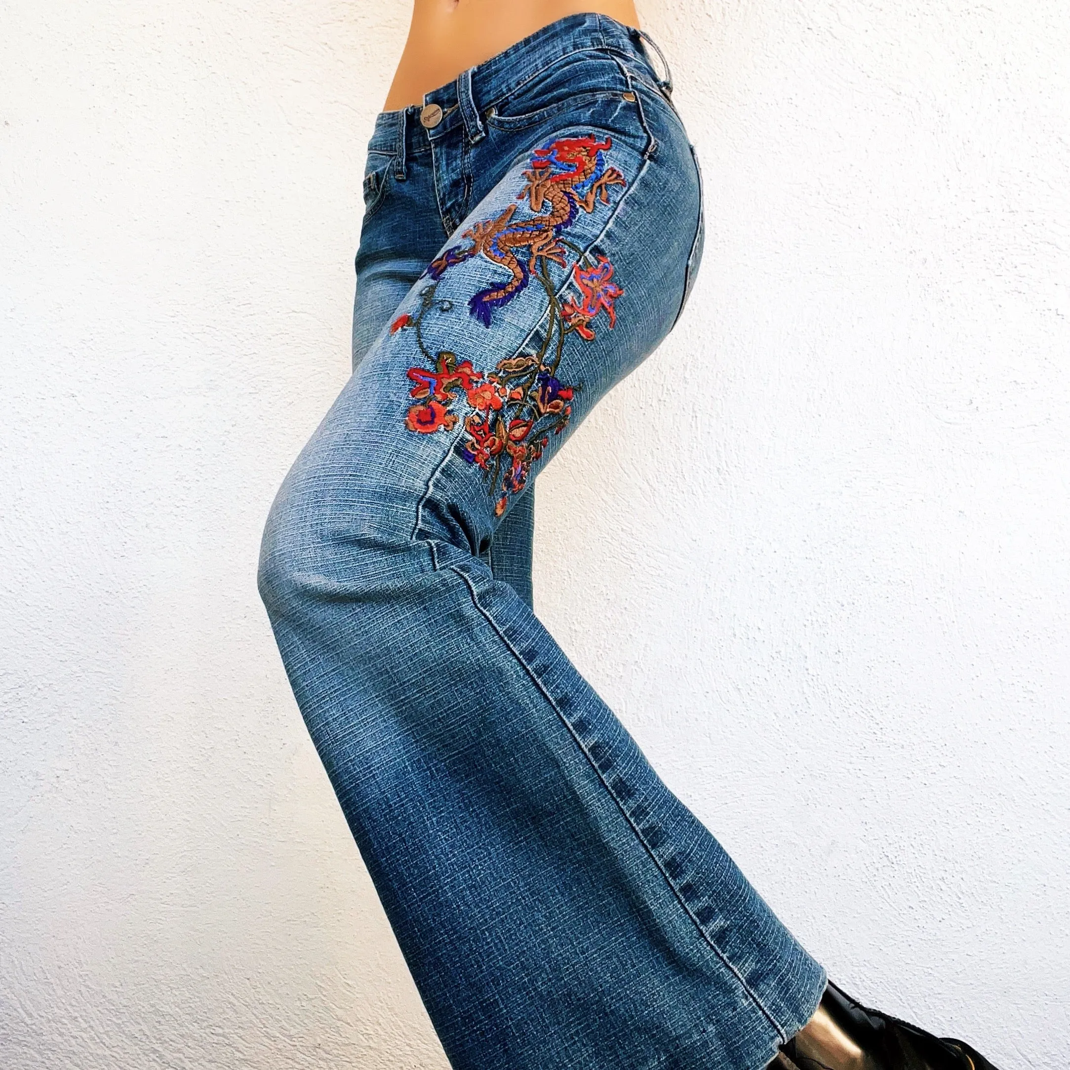 Embroidered Dragon Jeans