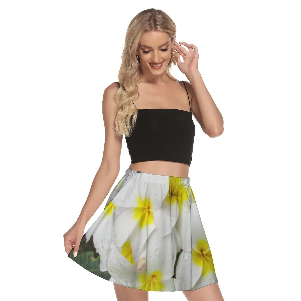 Fresh White Frangipanis Mini Skater Skirt No Pockets up to 3 XL