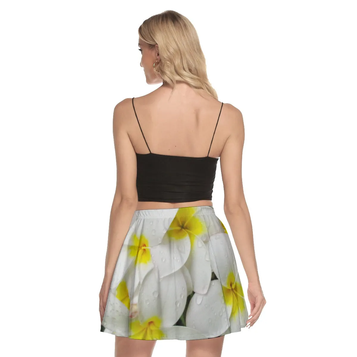 Fresh White Frangipanis Mini Skater Skirt No Pockets up to 3 XL
