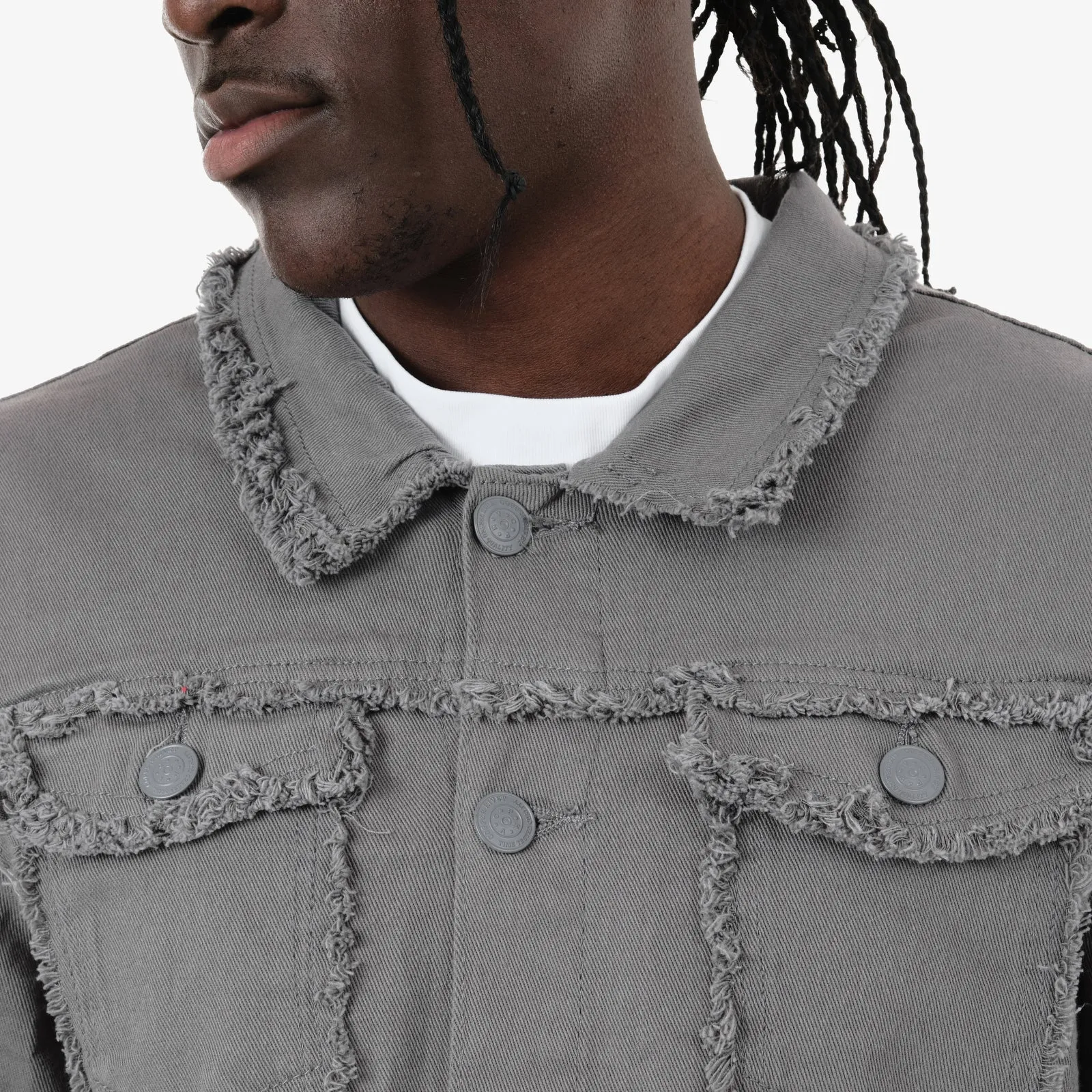 GRAY FRAYED DENIM JACKET