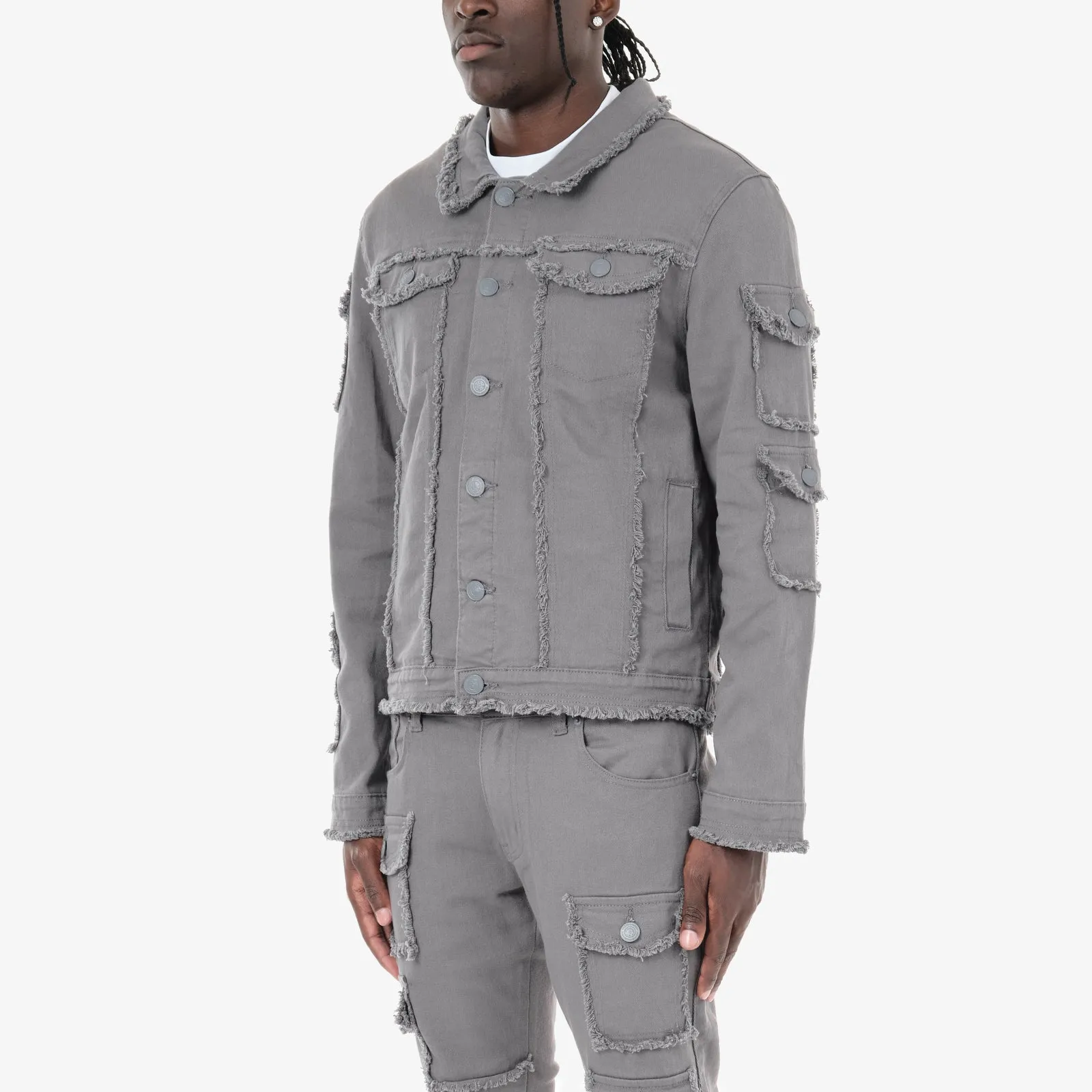 GRAY FRAYED DENIM JACKET