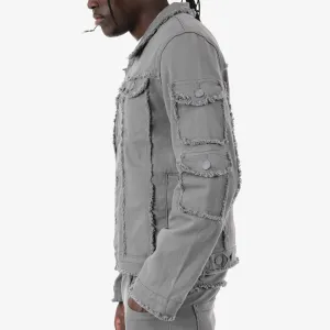 GRAY FRAYED DENIM JACKET