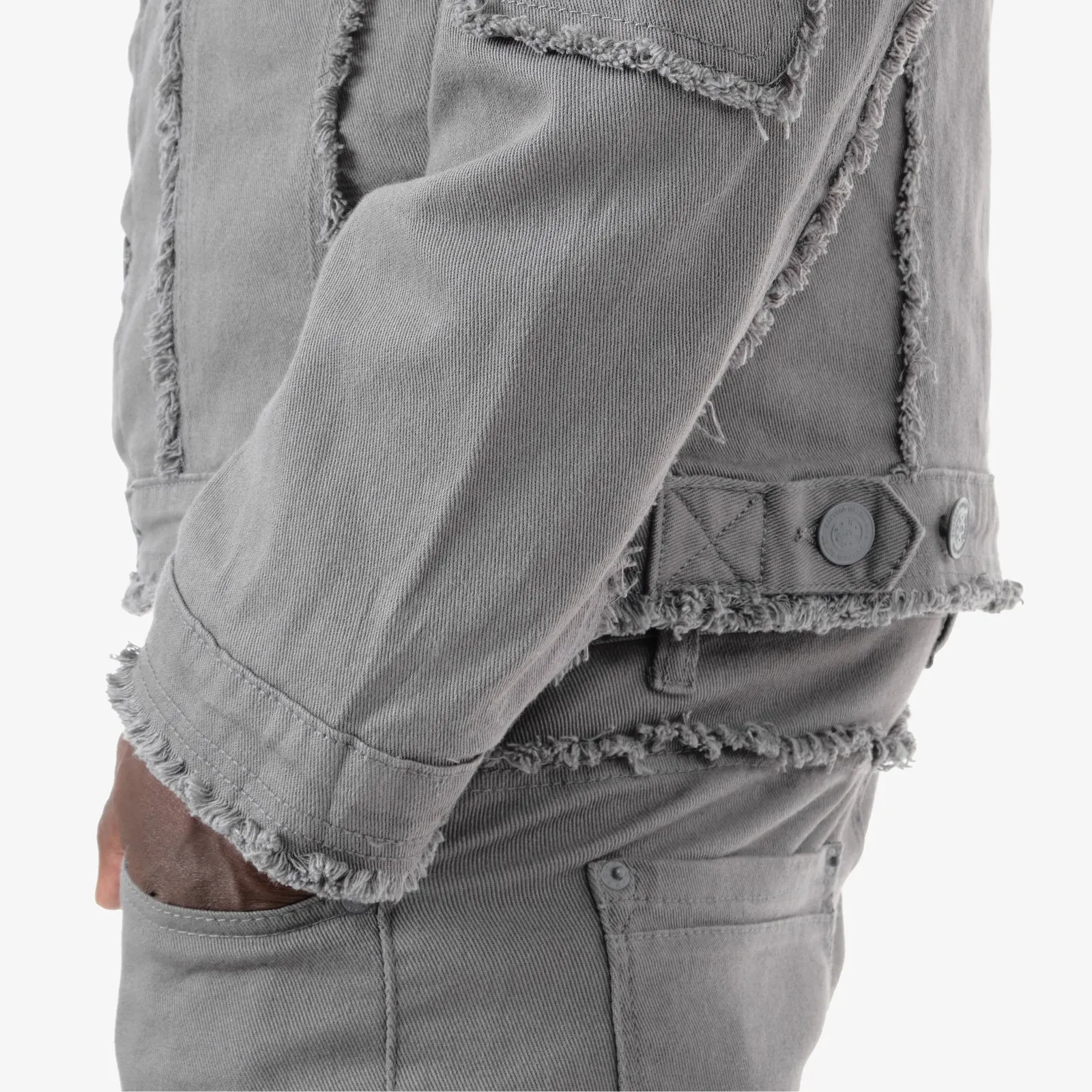 GRAY FRAYED DENIM JACKET