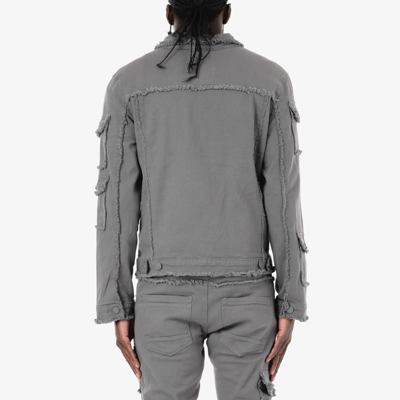 GRAY FRAYED DENIM JACKET