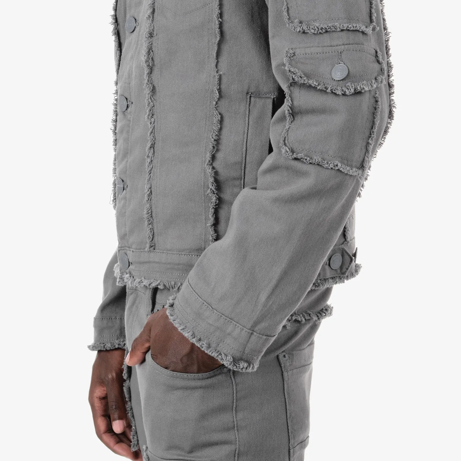 GRAY FRAYED DENIM JACKET