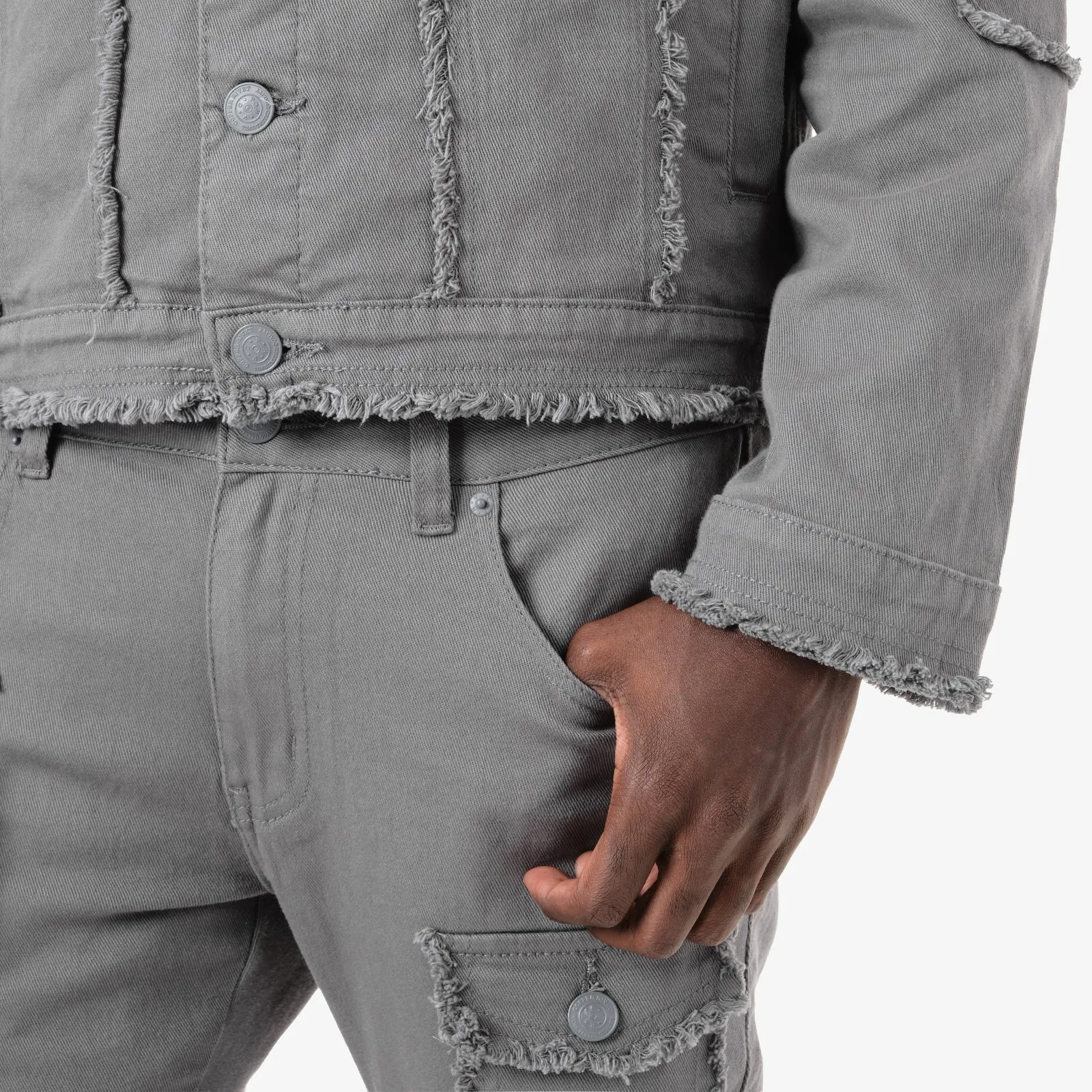GRAY FRAYED DENIM JACKET