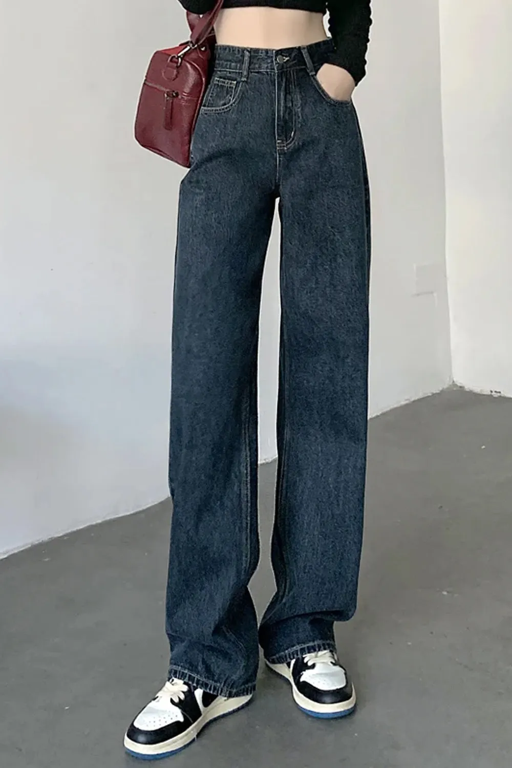 High Waist Vintage Straight Long Jeans Pants