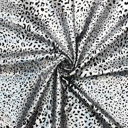 Holographic Silver Cheetah Foil Printed Stretch Knit Fabric