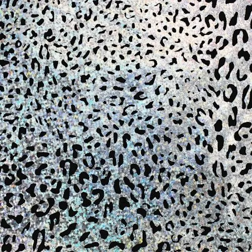 Holographic Silver Cheetah Foil Printed Stretch Knit Fabric