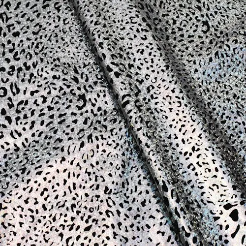 Holographic Silver Cheetah Foil Printed Stretch Knit Fabric