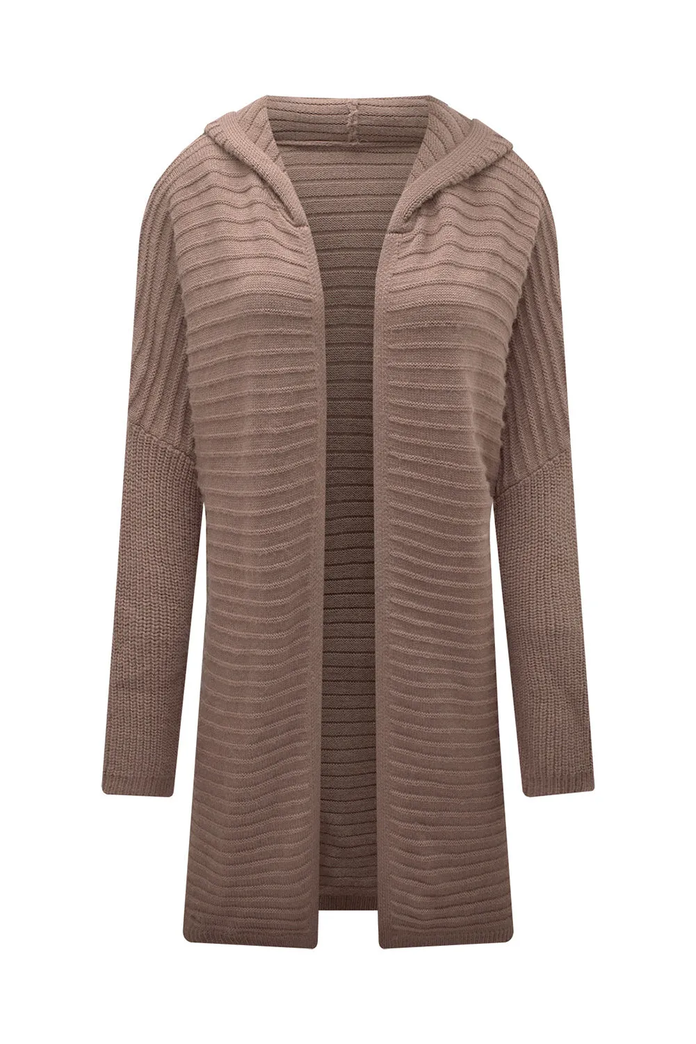 Horizontal Rib Knitted Hooded Cardigan