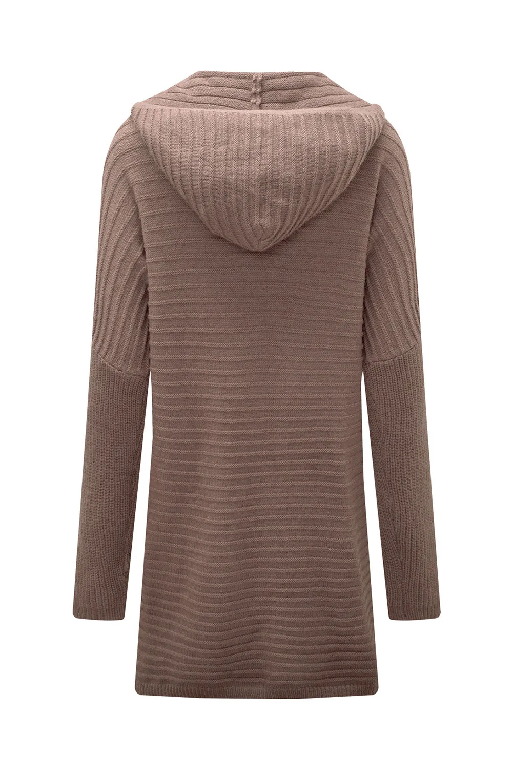 Horizontal Rib Knitted Hooded Cardigan