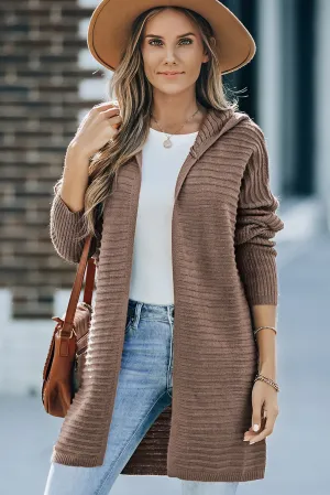 Horizontal Rib Knitted Hooded Cardigan