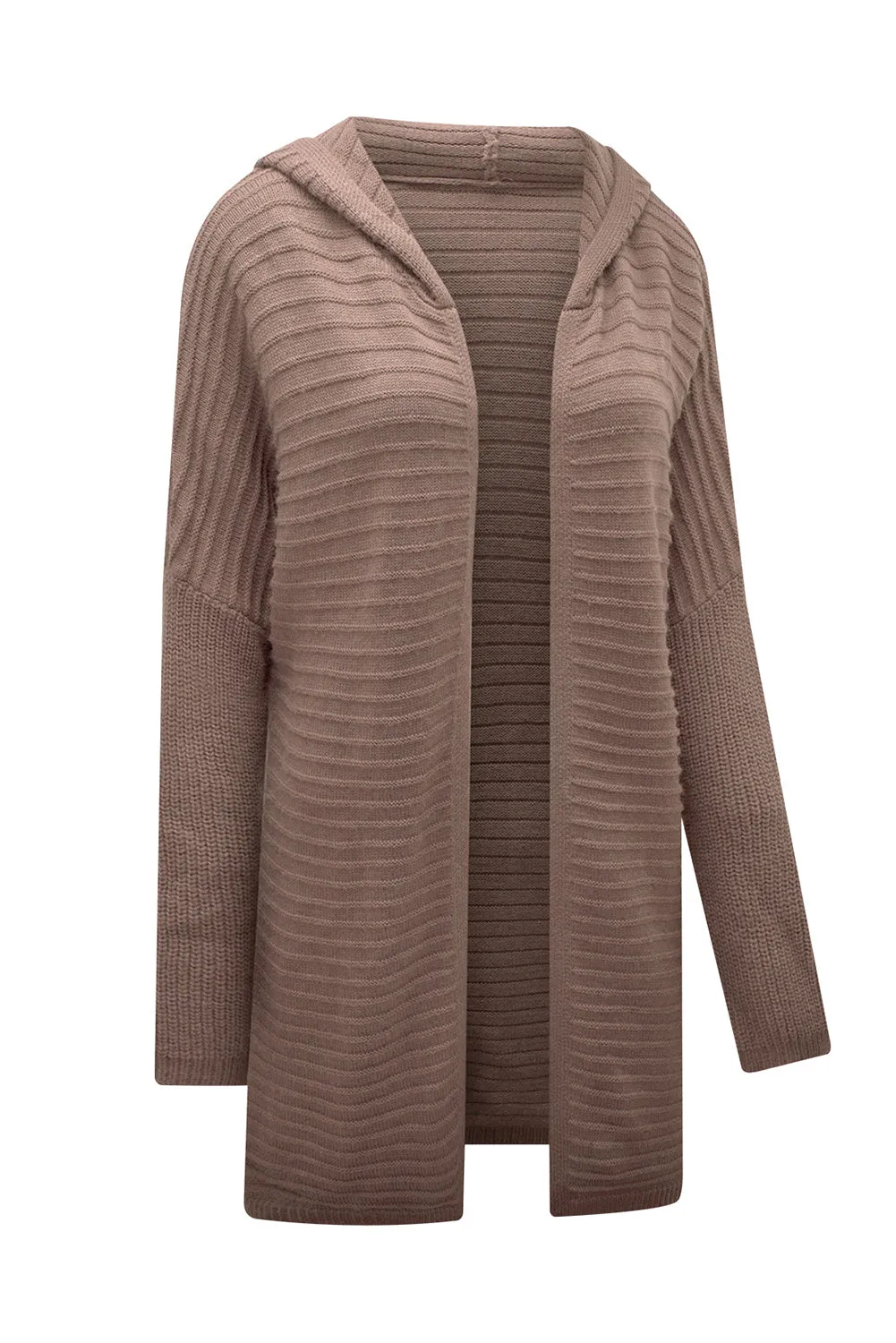 Horizontal Rib Knitted Hooded Cardigan