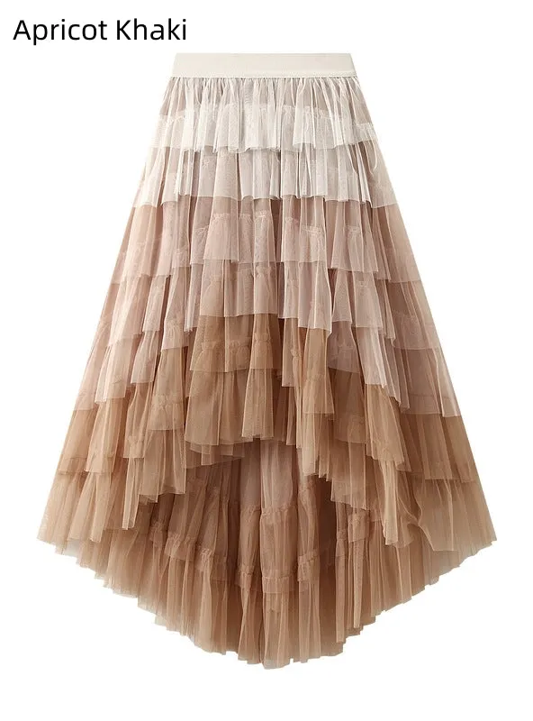 Irregular Cake High Waist Gauze Skirt