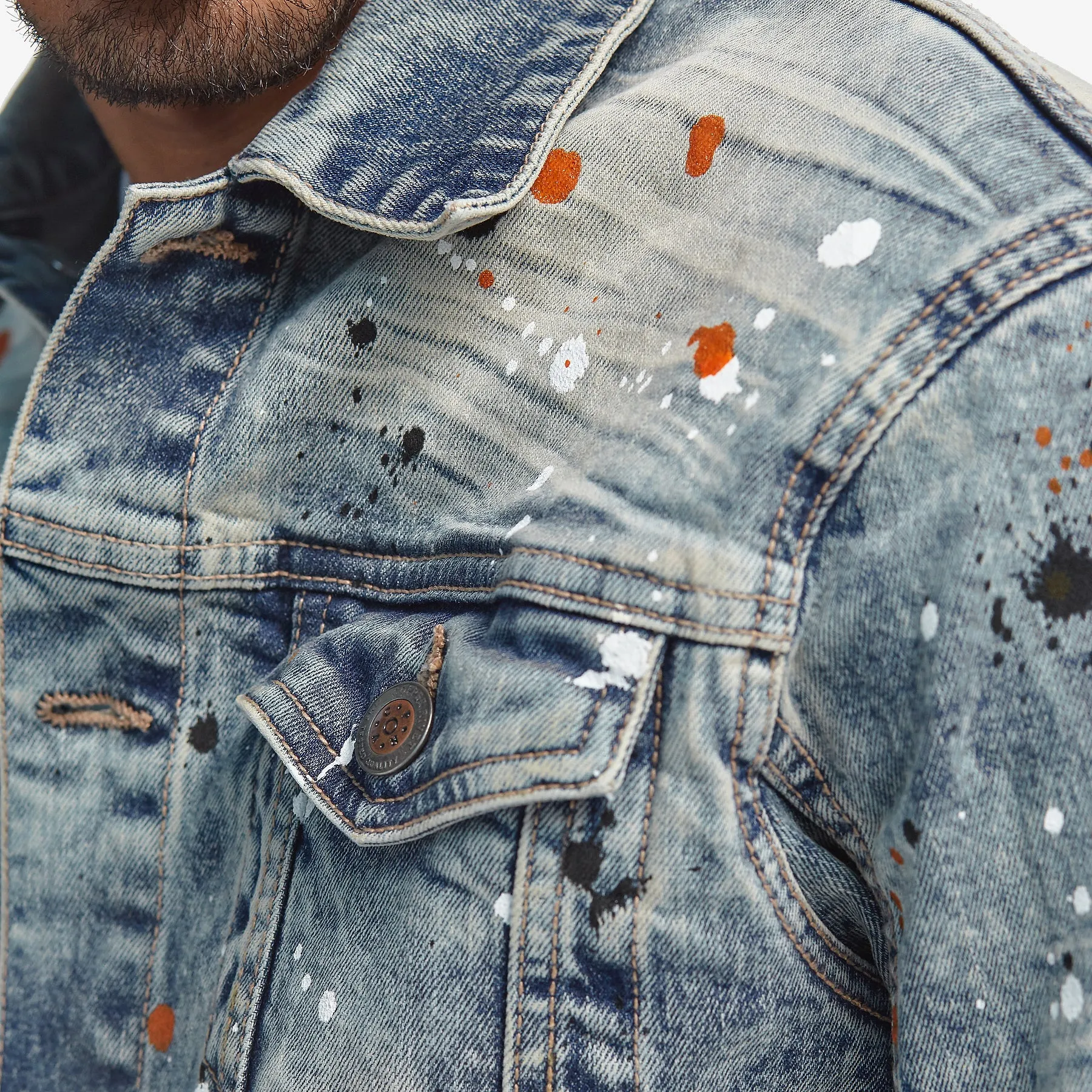 LIGHT TINT BLUE DENIM JACKET W/ SPOT DETAIL