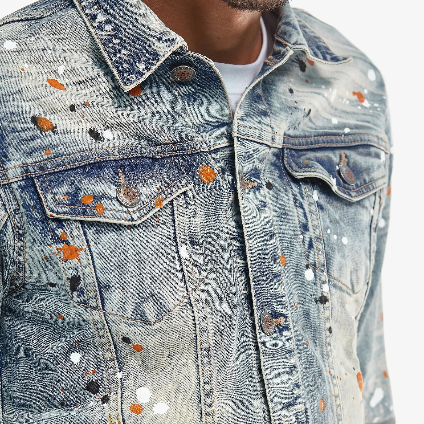 LIGHT TINT BLUE DENIM JACKET W/ SPOT DETAIL
