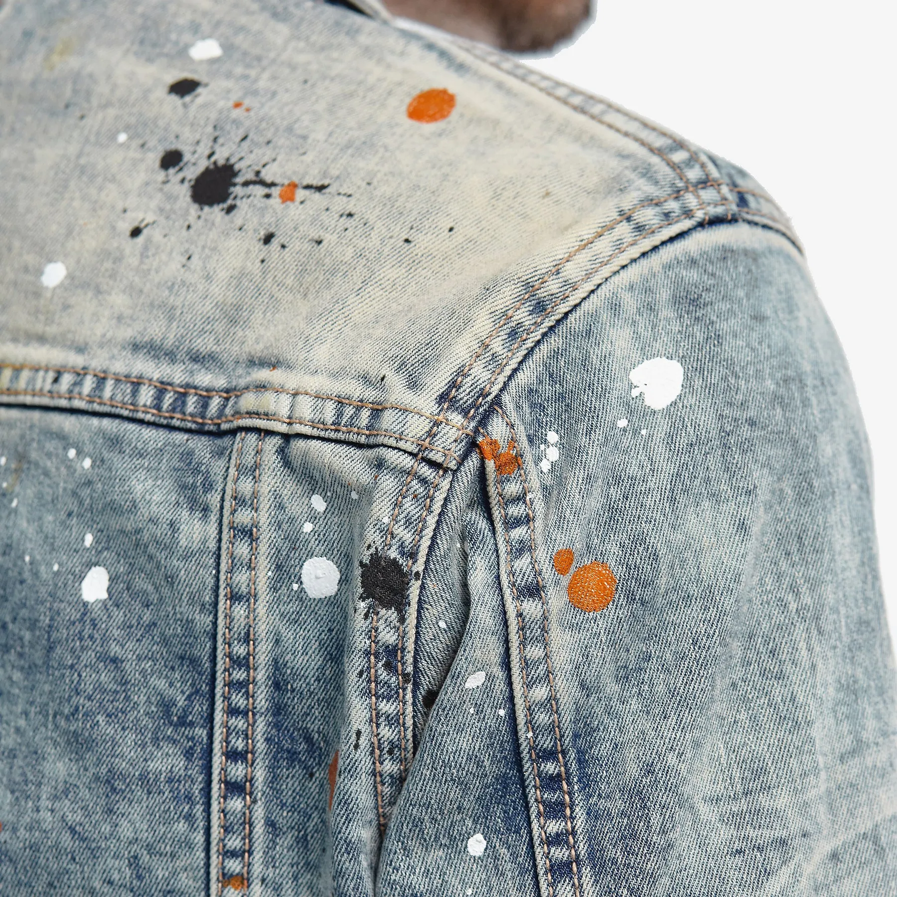 LIGHT TINT BLUE DENIM JACKET W/ SPOT DETAIL