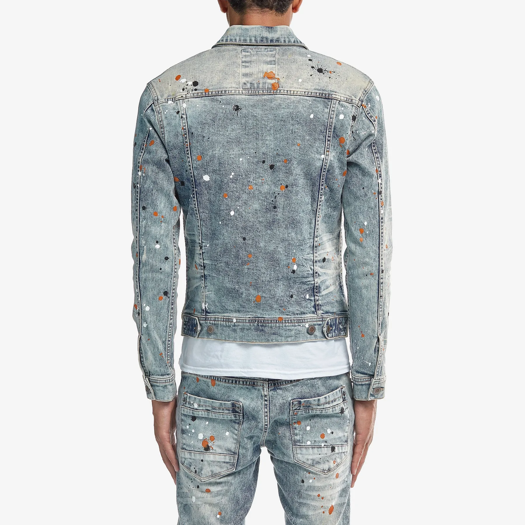 LIGHT TINT BLUE DENIM JACKET W/ SPOT DETAIL