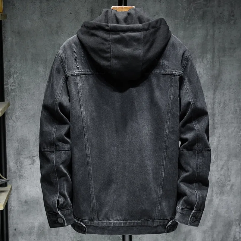 Liner Thicker Black Hooded Denim Jacket
