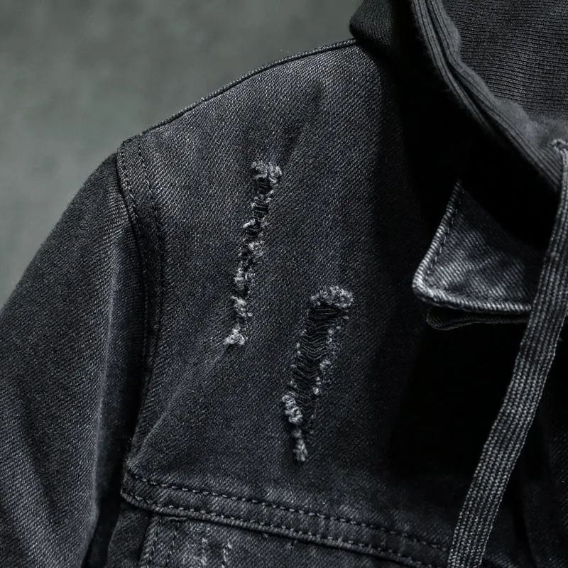Liner Thicker Black Hooded Denim Jacket
