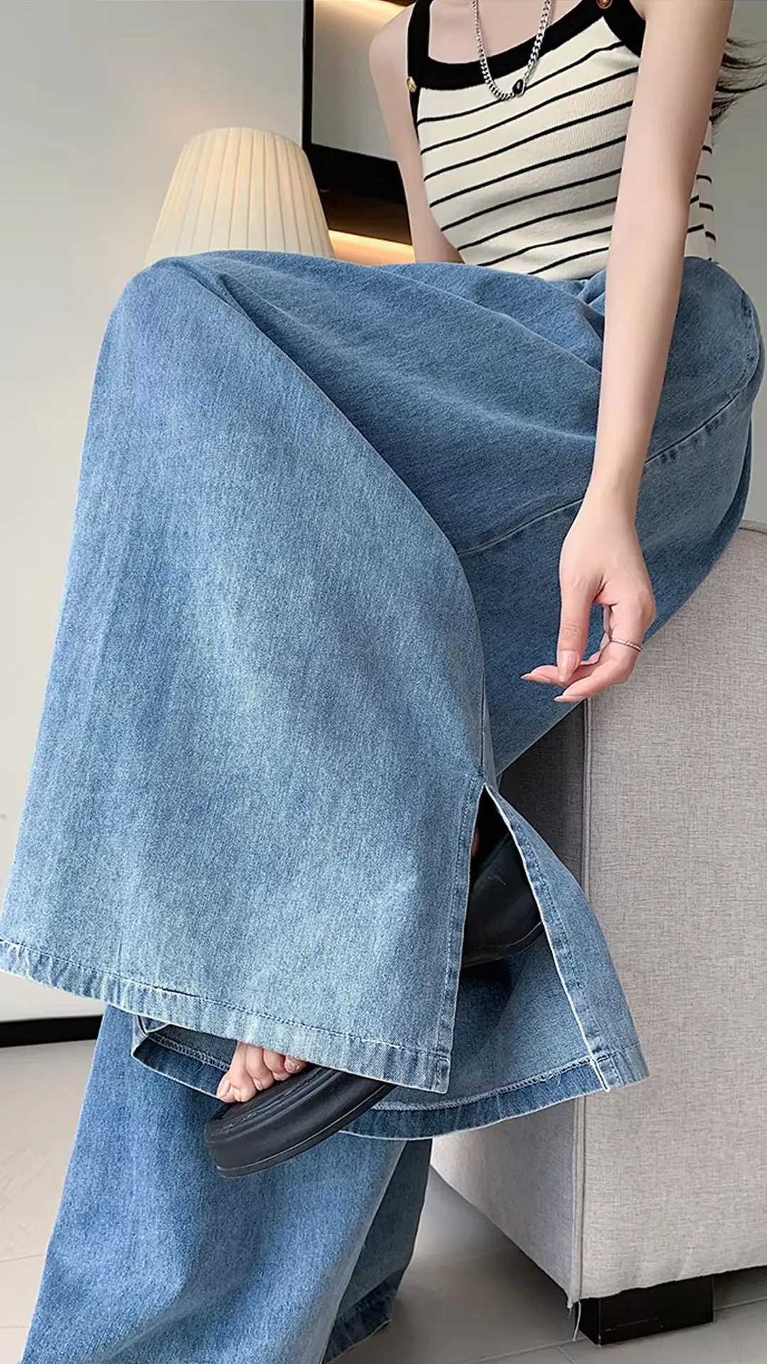 Loose Elastic Waist Oversize Wide Leg Jeans Pants