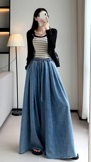 Loose Elastic Waist Oversize Wide Leg Jeans Pants