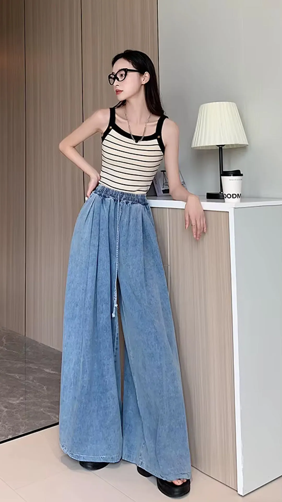 Loose Elastic Waist Oversize Wide Leg Jeans Pants