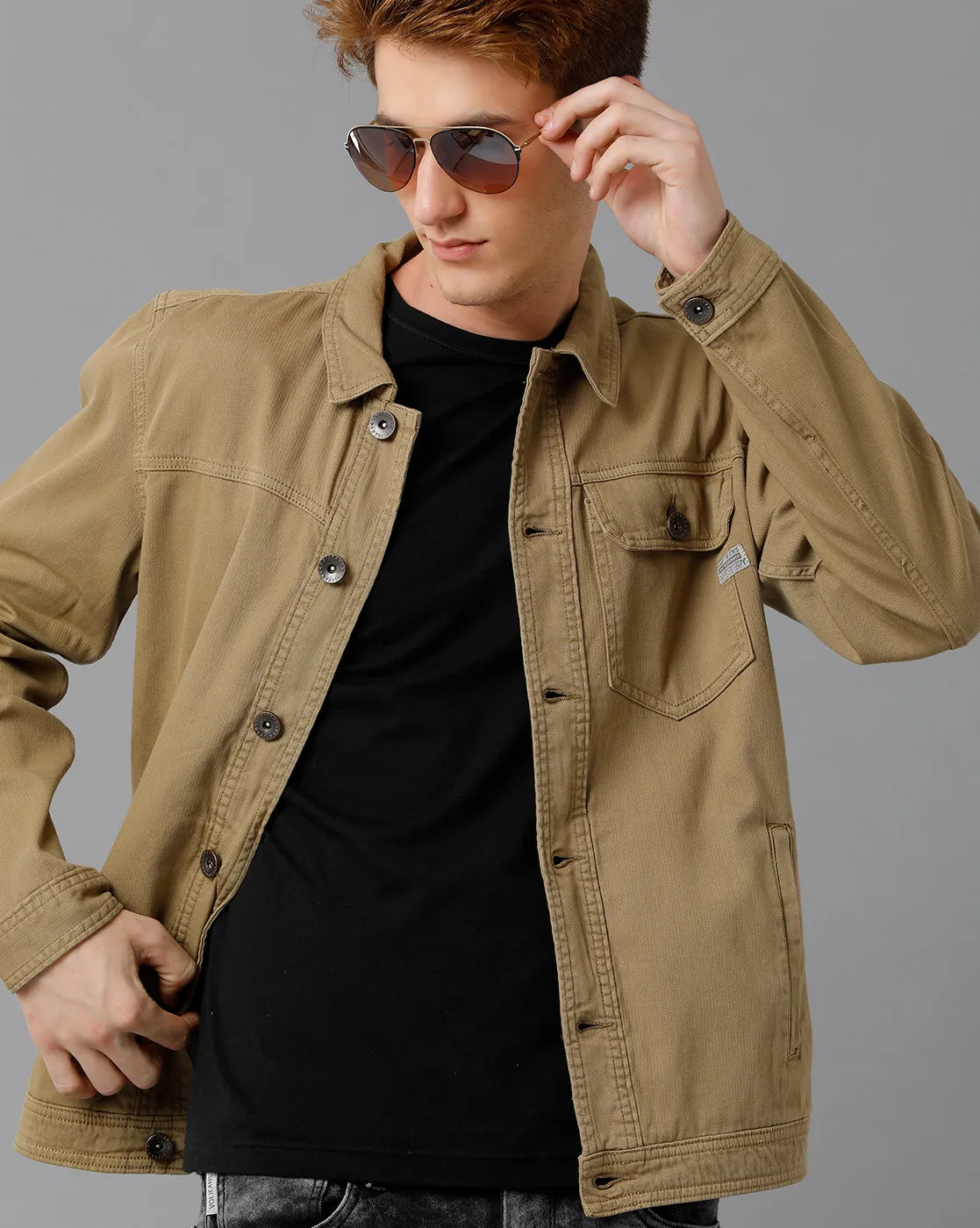 Men Solid Regular Fit Casual Jacket