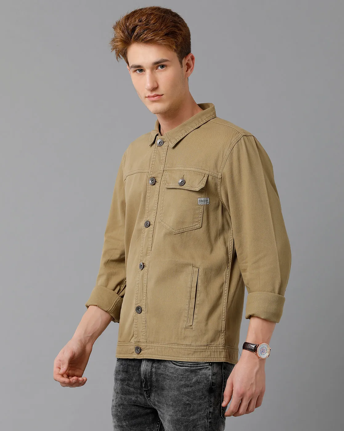Men Solid Regular Fit Casual Jacket