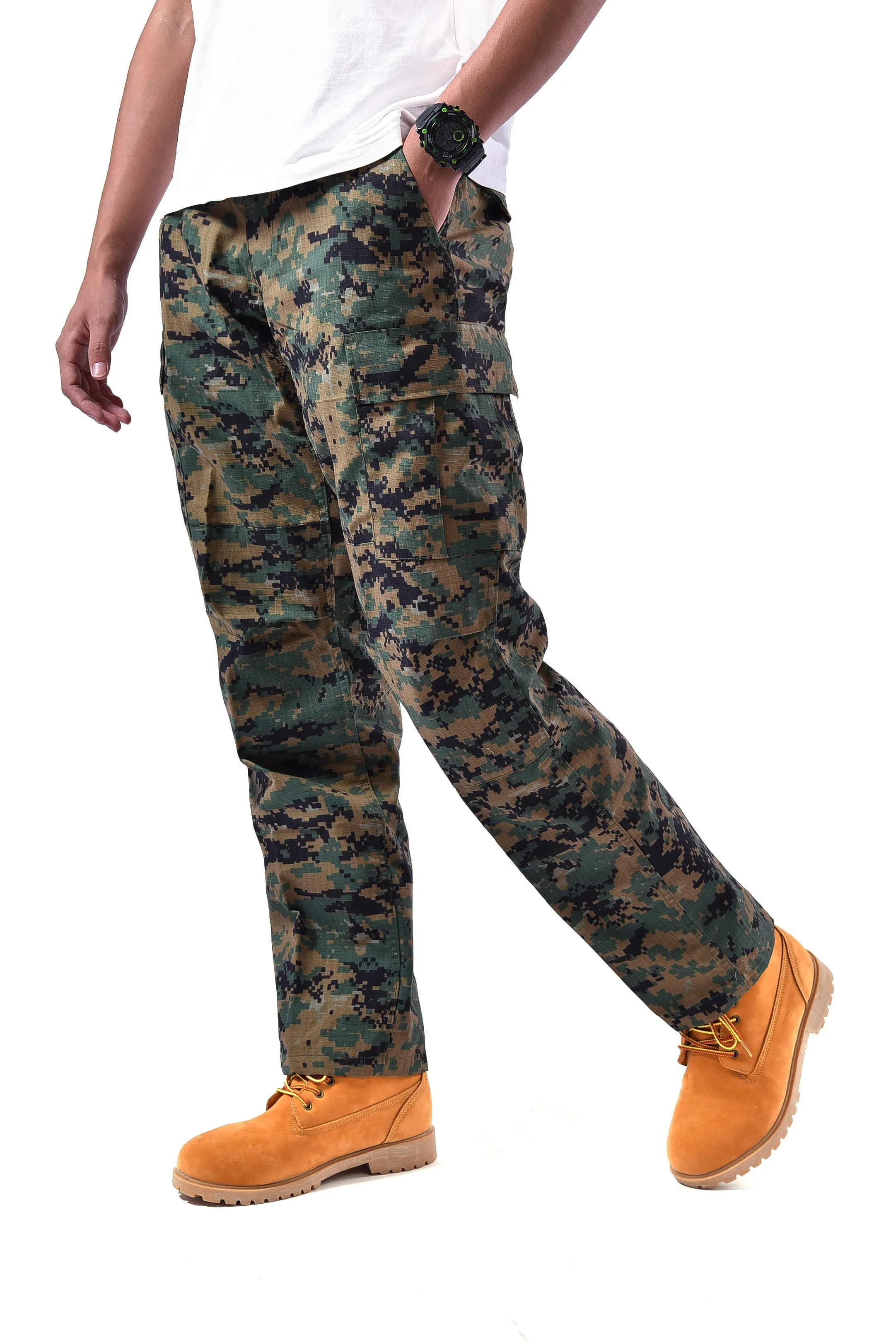 Mens Casual Multi-pocket Camouflage Cargo Pants Military Army Trousers BDU Pants Trousers with Zip Fly