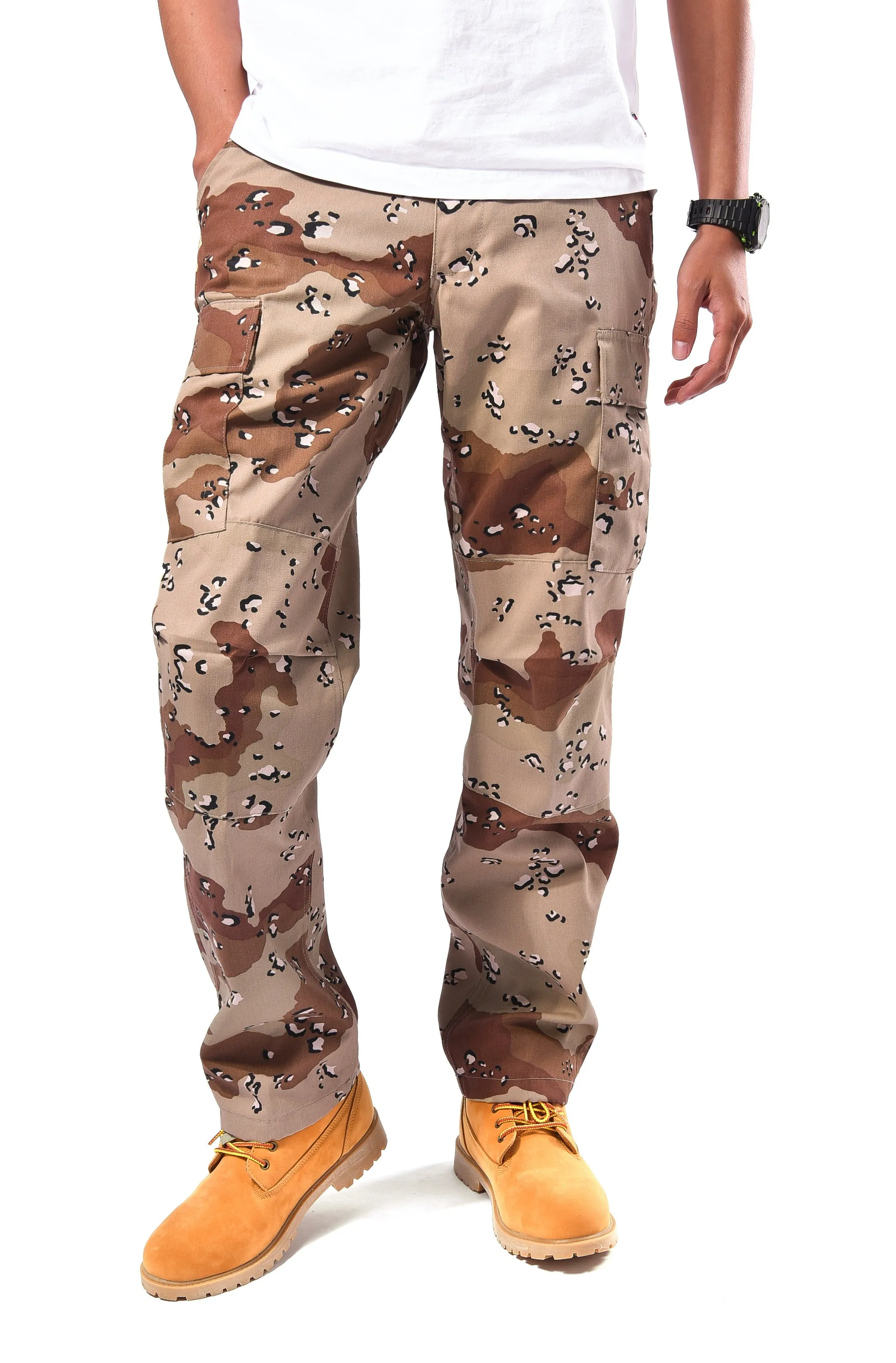 Mens Casual Multi-pocket Camouflage Cargo Pants Military Army Trousers BDU Pants Trousers with Zip Fly