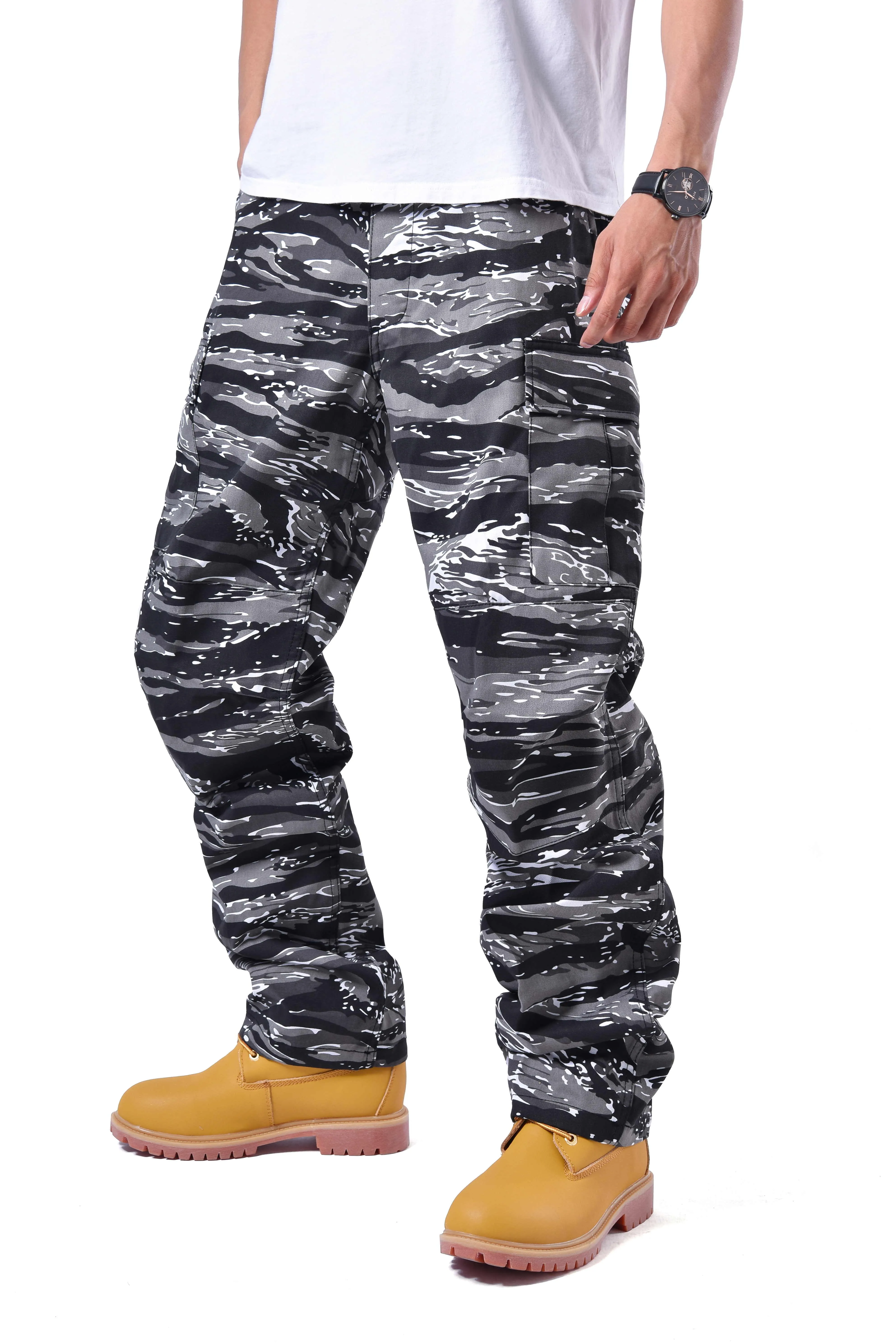 Mens Casual Multi-pocket Camouflage Cargo Pants Military Army Trousers BDU Pants Trousers with Zip Fly