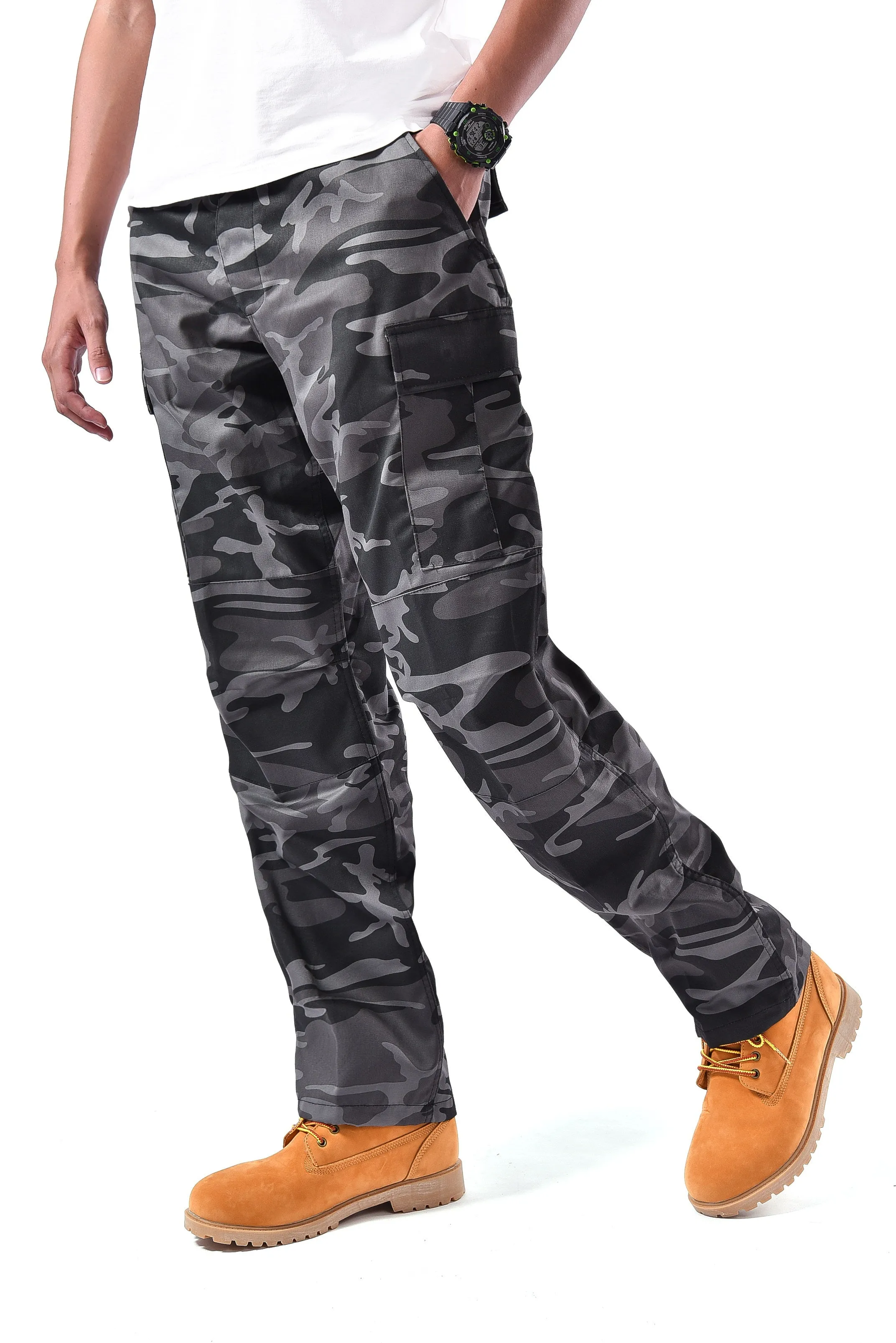Mens Casual Multi-pocket Camouflage Cargo Pants Military Army Trousers BDU Pants Trousers with Zip Fly