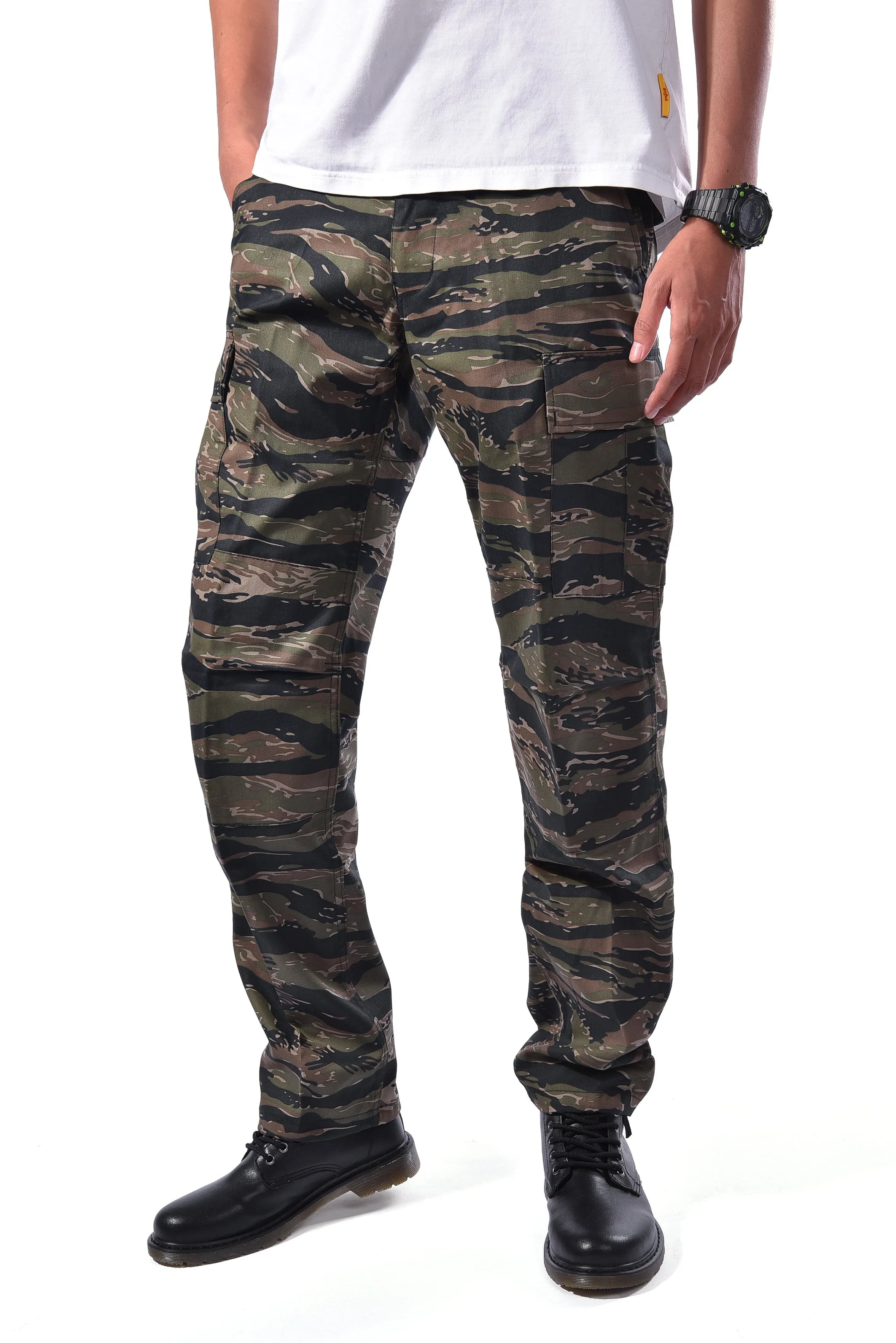 Mens Casual Multi-pocket Camouflage Cargo Pants Military Army Trousers BDU Pants Trousers with Zip Fly